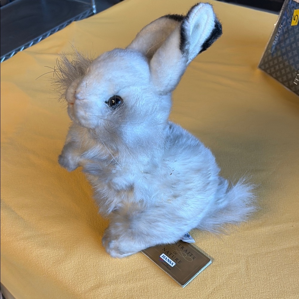 Adorable White and Black Rabbit Plush Toy with Upright Ears